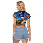Australian Kookaburra Indigenous Raglan Cropped T Shirt Aboriginal Dot Painting