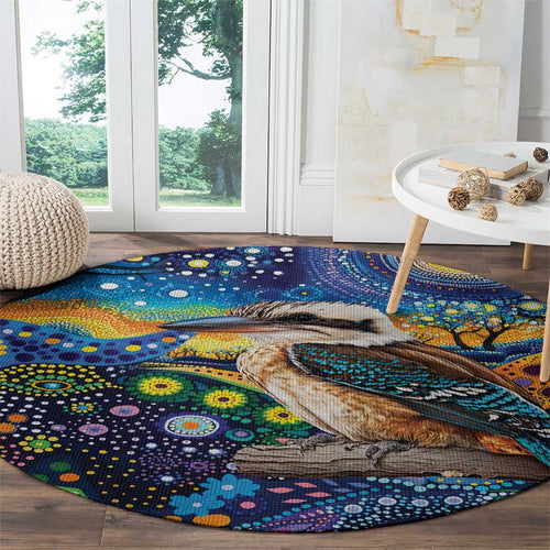 Australian Kookaburra Indigenous Round Carpet Aboriginal Dot Painting