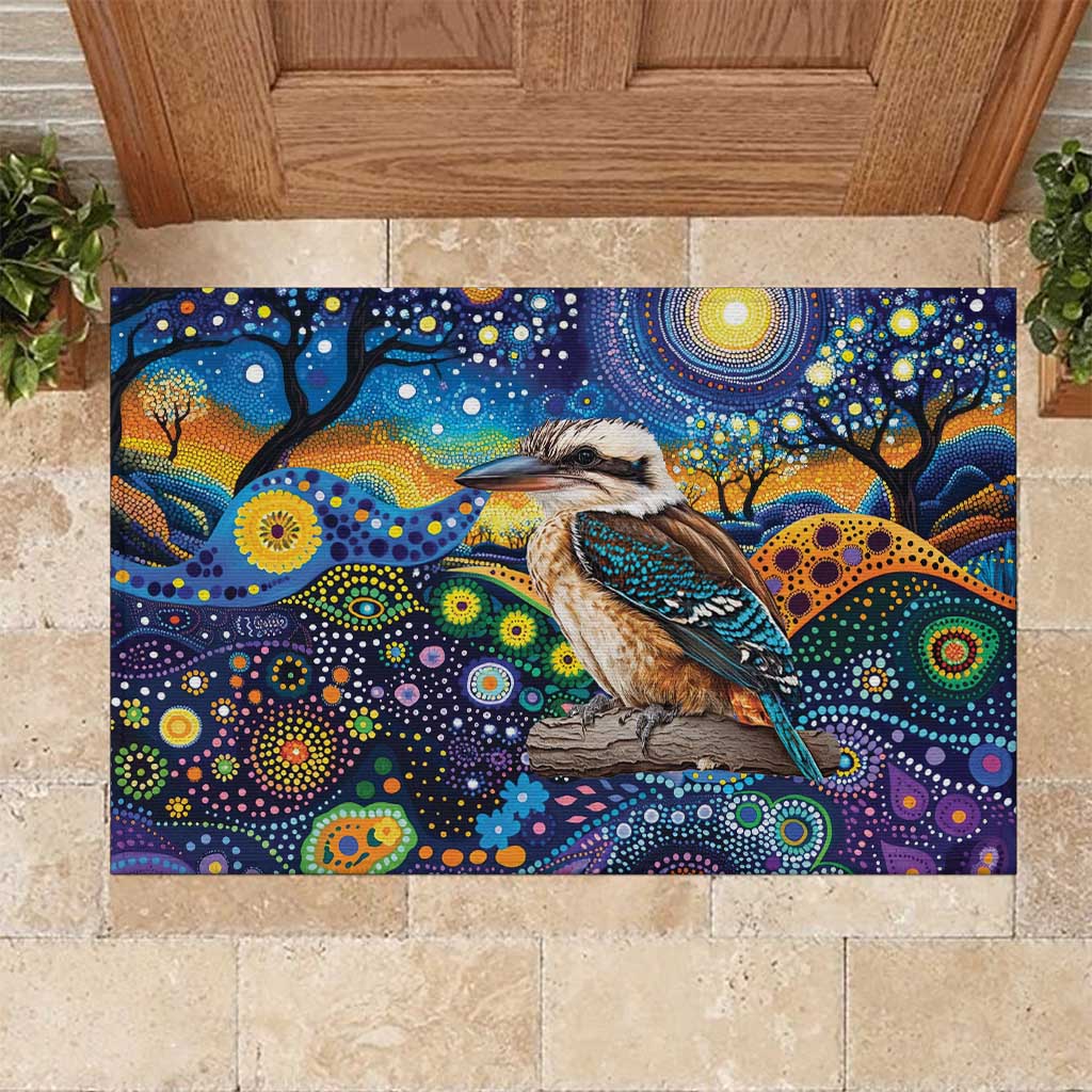Australian Kookaburra Indigenous Rubber Doormat Aboriginal Dot Painting