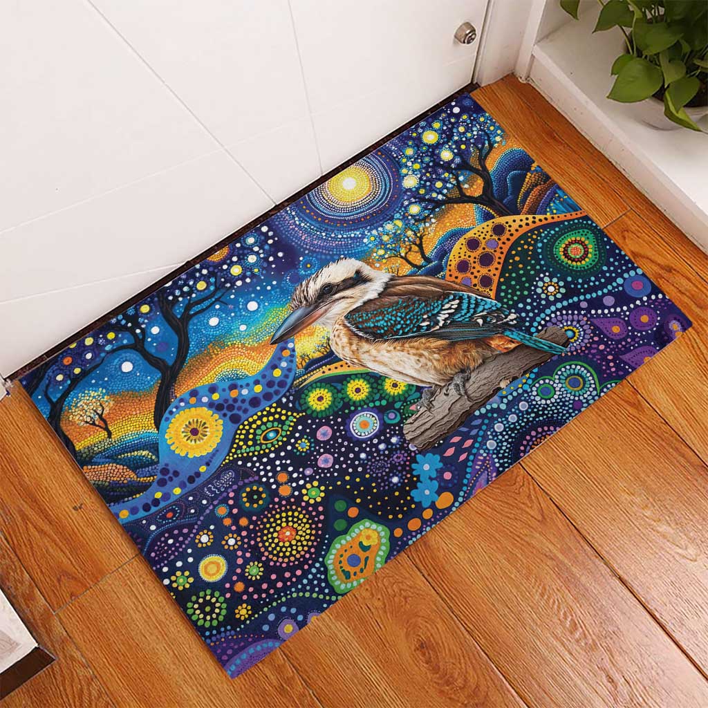 Australian Kookaburra Indigenous Rubber Doormat Aboriginal Dot Painting