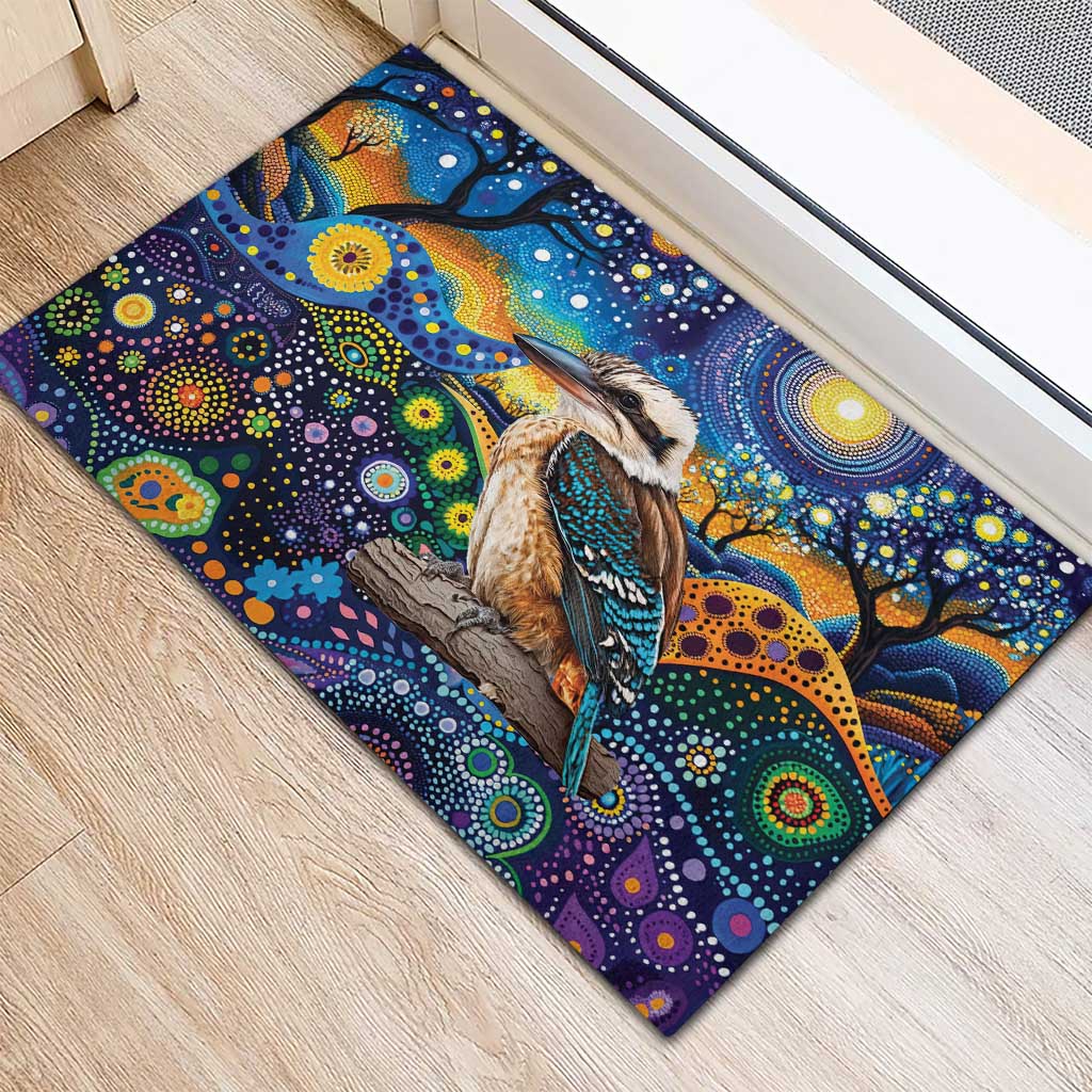 Australian Kookaburra Indigenous Rubber Doormat Aboriginal Dot Painting