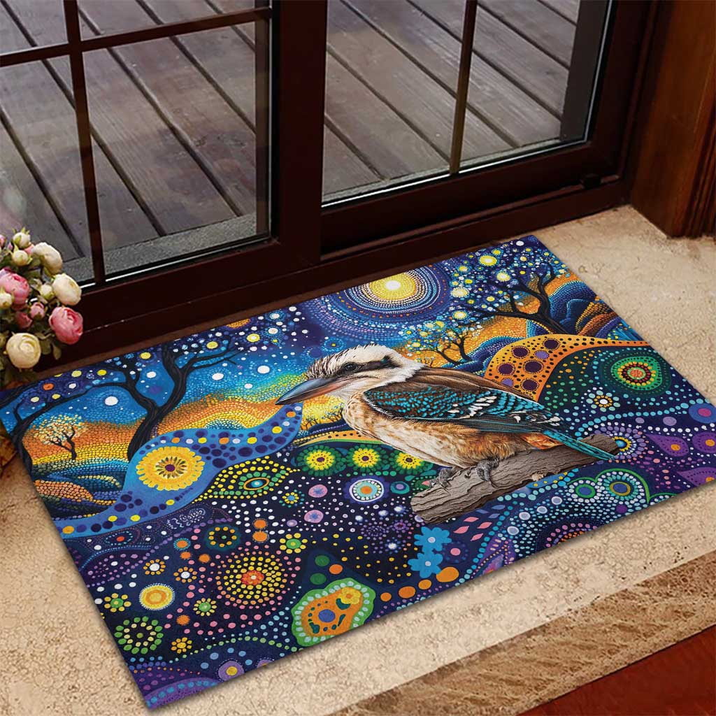 Australian Kookaburra Indigenous Rubber Doormat Aboriginal Dot Painting