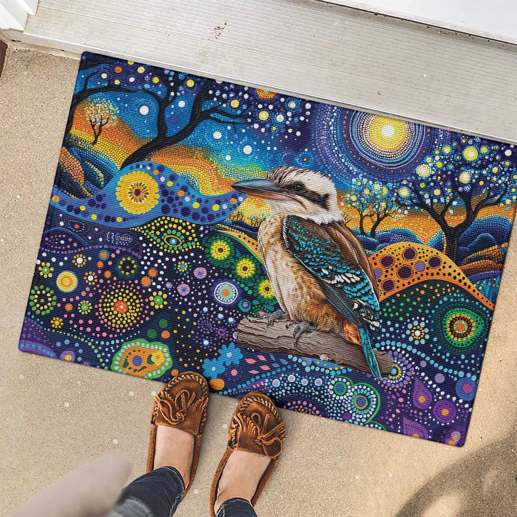 Australian Kookaburra Indigenous Rubber Doormat Aboriginal Dot Painting