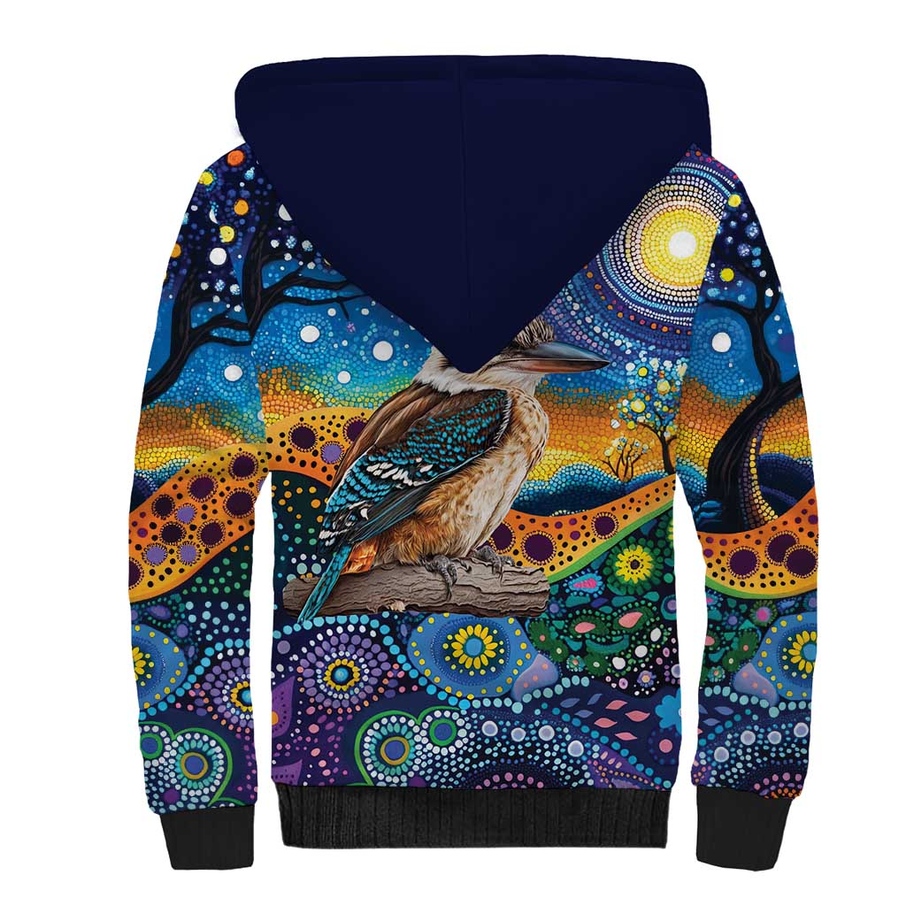 Australian Kookaburra Indigenous Sherpa Hoodie Aboriginal Dot Painting