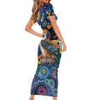 Australian Kookaburra Indigenous Short Sleeve Bodycon Dress Aboriginal Dot Painting