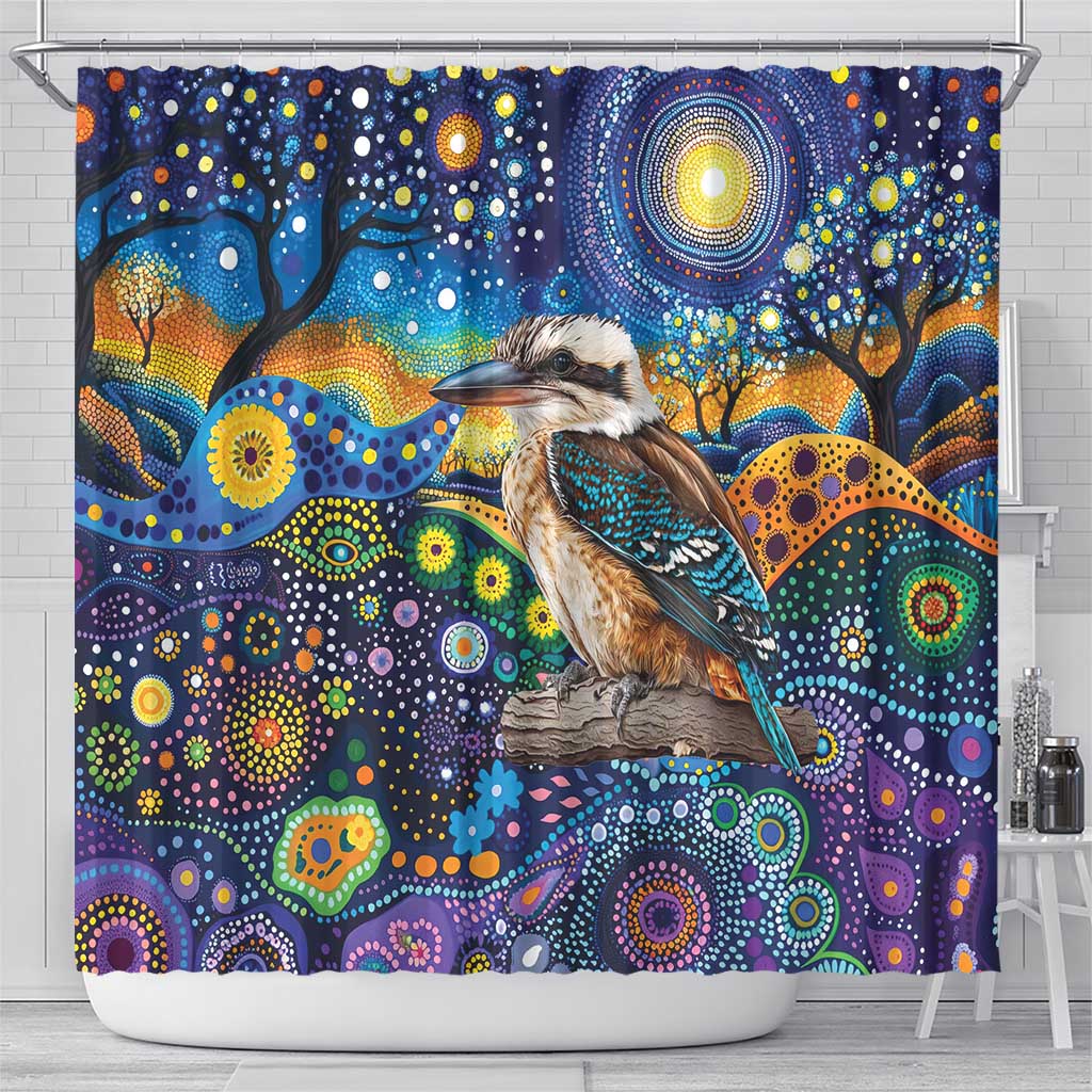 Australian Kookaburra Indigenous Shower Curtain Aboriginal Dot Painting