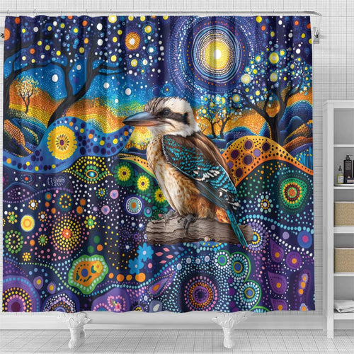 Australian Kookaburra Indigenous Shower Curtain Aboriginal Dot Painting