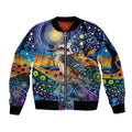 Australian Kookaburra Indigenous Sleeve Zip Bomber Jacket Aboriginal Dot Painting