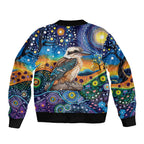 Australian Kookaburra Indigenous Sleeve Zip Bomber Jacket Aboriginal Dot Painting