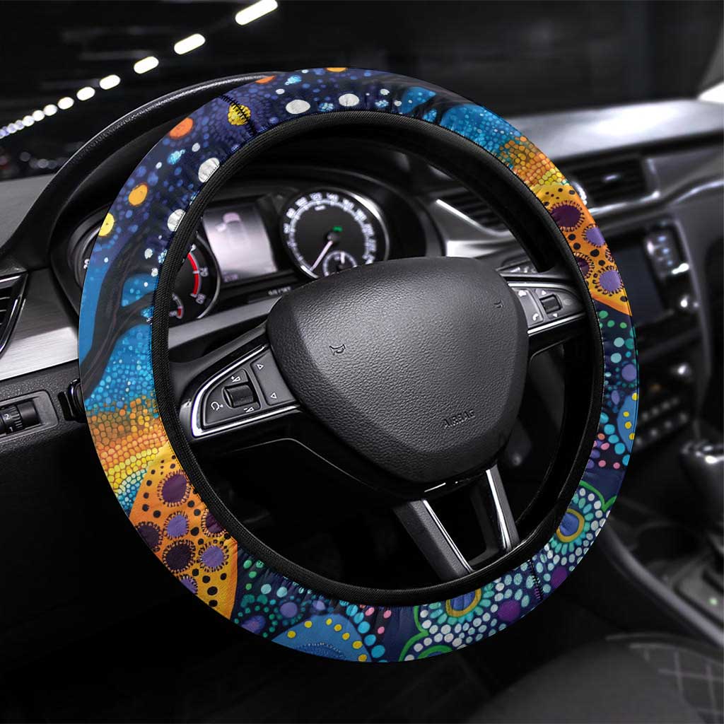 Australian Kookaburra Indigenous Steering Wheel Cover Aboriginal Dot Painting