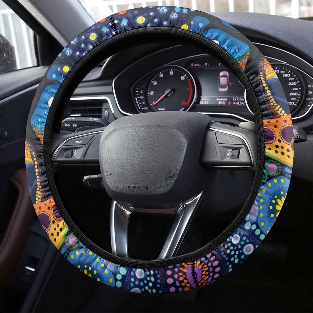 Australian Kookaburra Indigenous Steering Wheel Cover Aboriginal Dot Painting