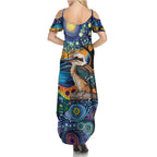 Australian Kookaburra Indigenous Summer Maxi Dress Aboriginal Dot Painting