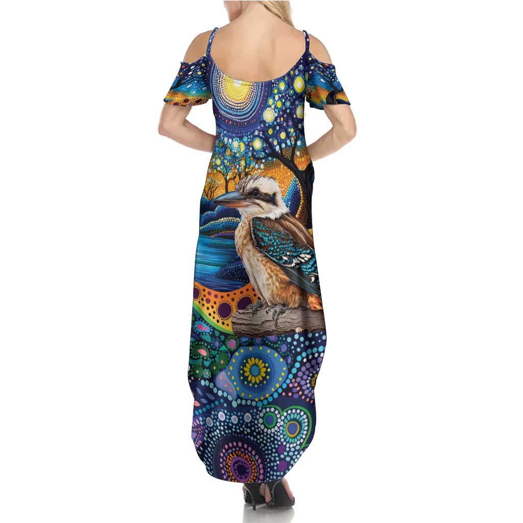 Australian Kookaburra Indigenous Summer Maxi Dress Aboriginal Dot Painting