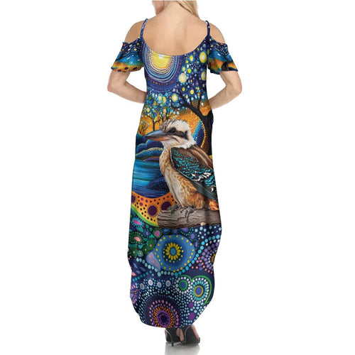 Australian Kookaburra Indigenous Summer Maxi Dress Aboriginal Dot Painting