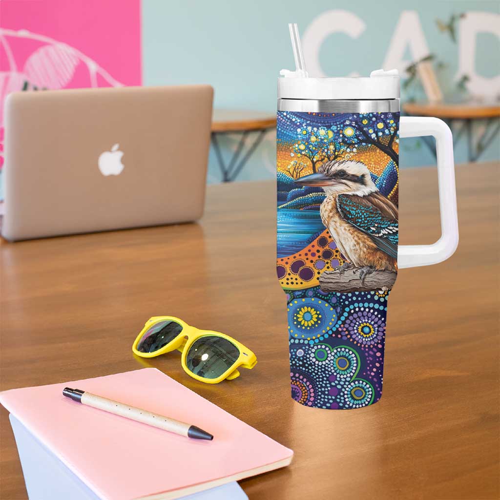 Australian Kookaburra Indigenous Tumbler With Handle Aboriginal Dot Painting