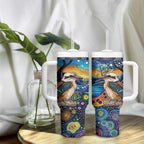 Australian Kookaburra Indigenous Tumbler With Handle Aboriginal Dot Painting