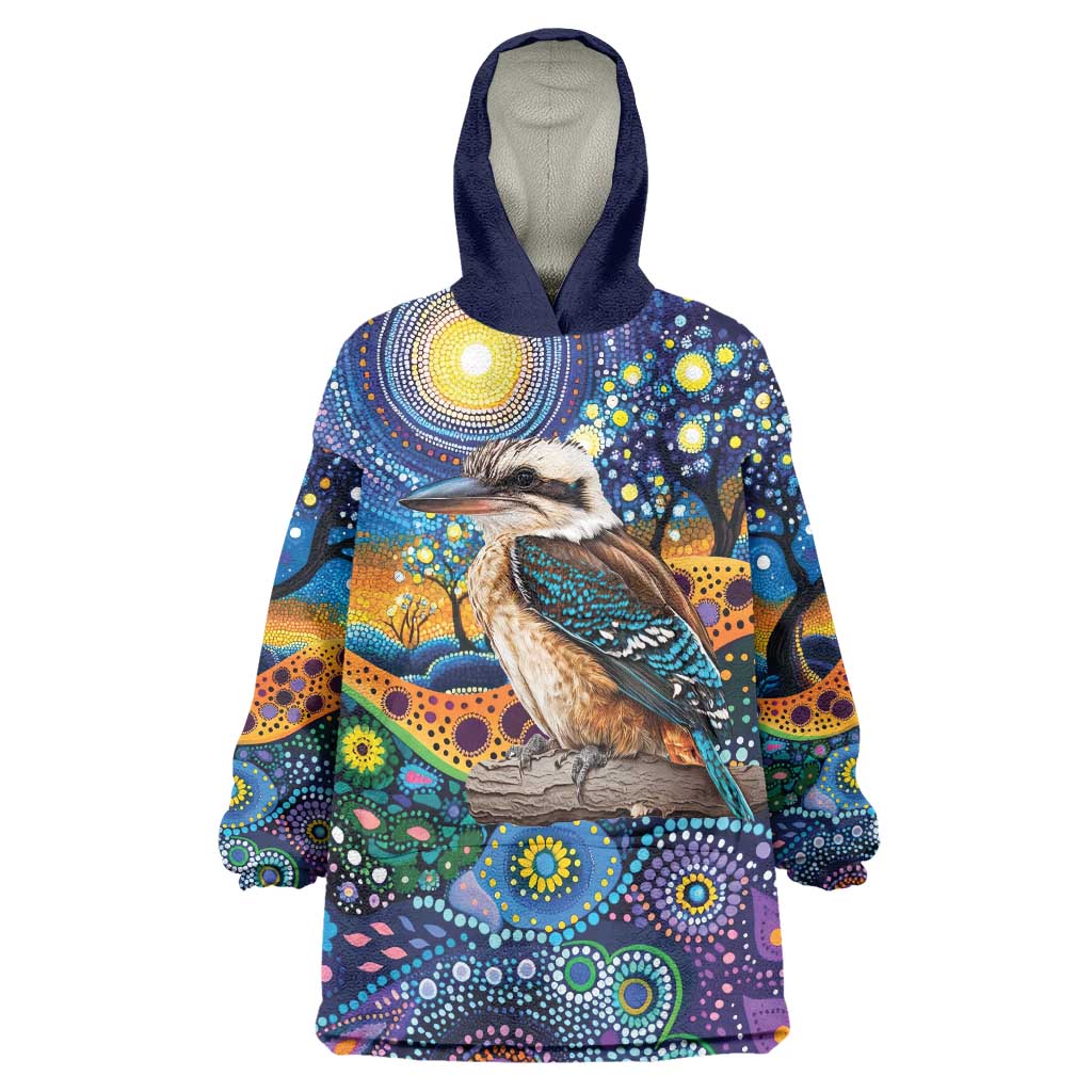 Australian Kookaburra Indigenous Wearable Blanket Hoodie Aboriginal Dot Painting