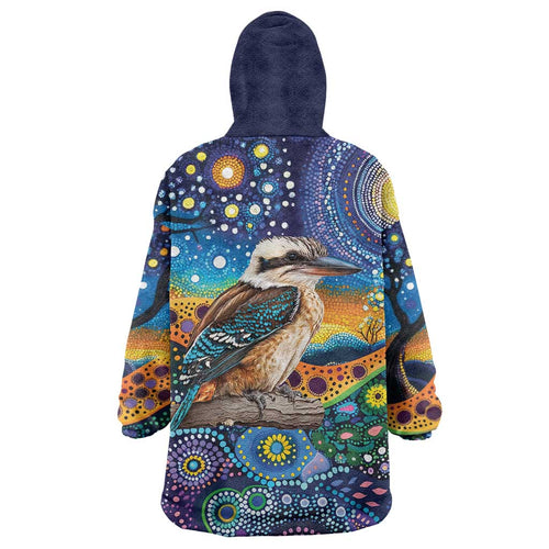 Australian Kookaburra Indigenous Wearable Blanket Hoodie Aboriginal Dot Painting