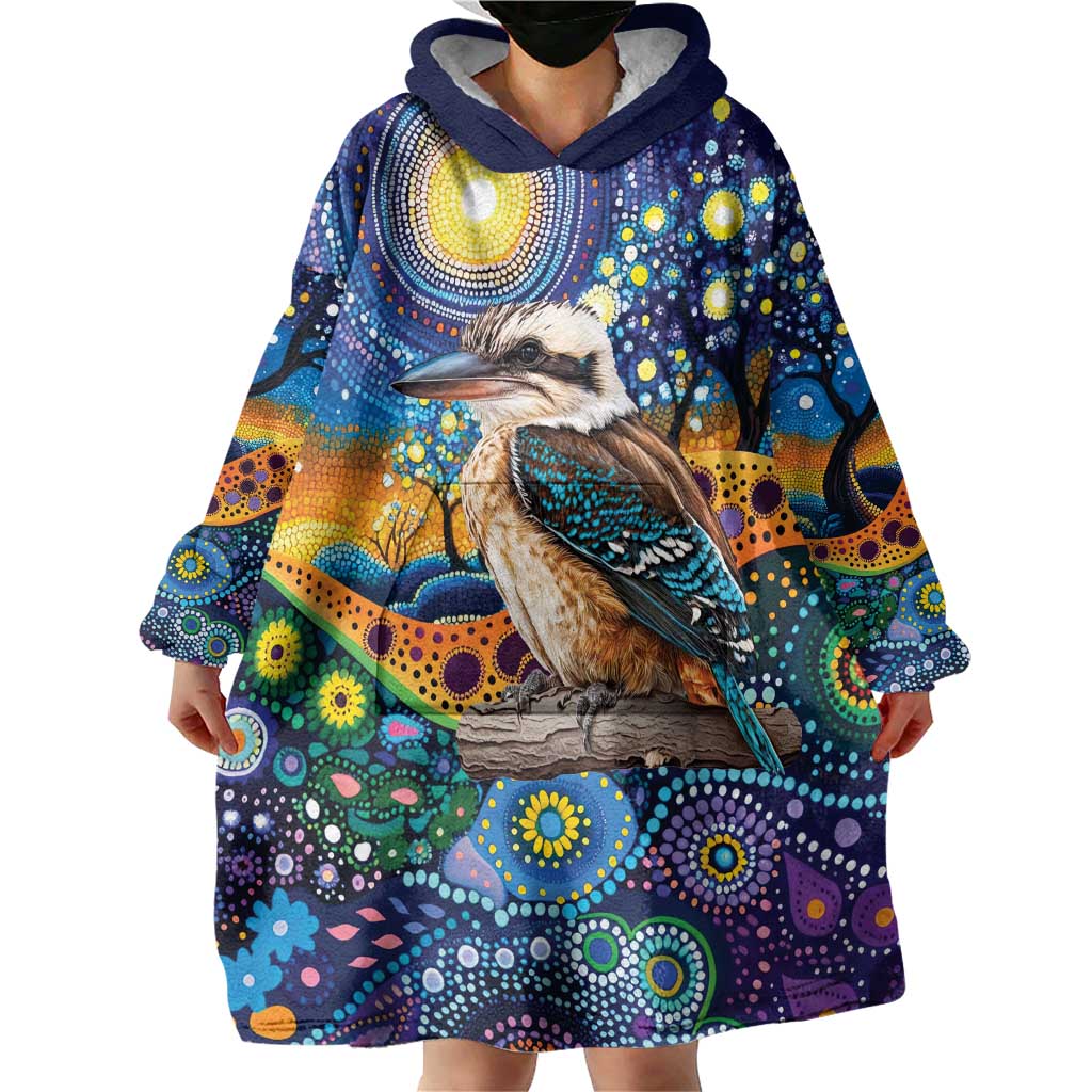 Australian Kookaburra Indigenous Wearable Blanket Hoodie Aboriginal Dot Painting