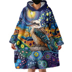 Australian Kookaburra Indigenous Wearable Blanket Hoodie Aboriginal Dot Painting