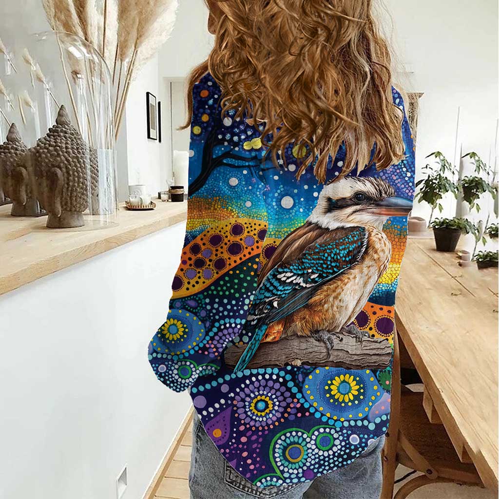Australian Kookaburra Indigenous Women Casual Shirt Aboriginal Dot Painting