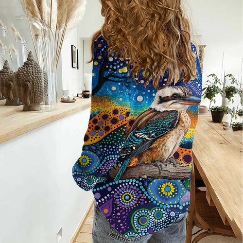 Australian Kookaburra Indigenous Women Casual Shirt Aboriginal Dot Painting