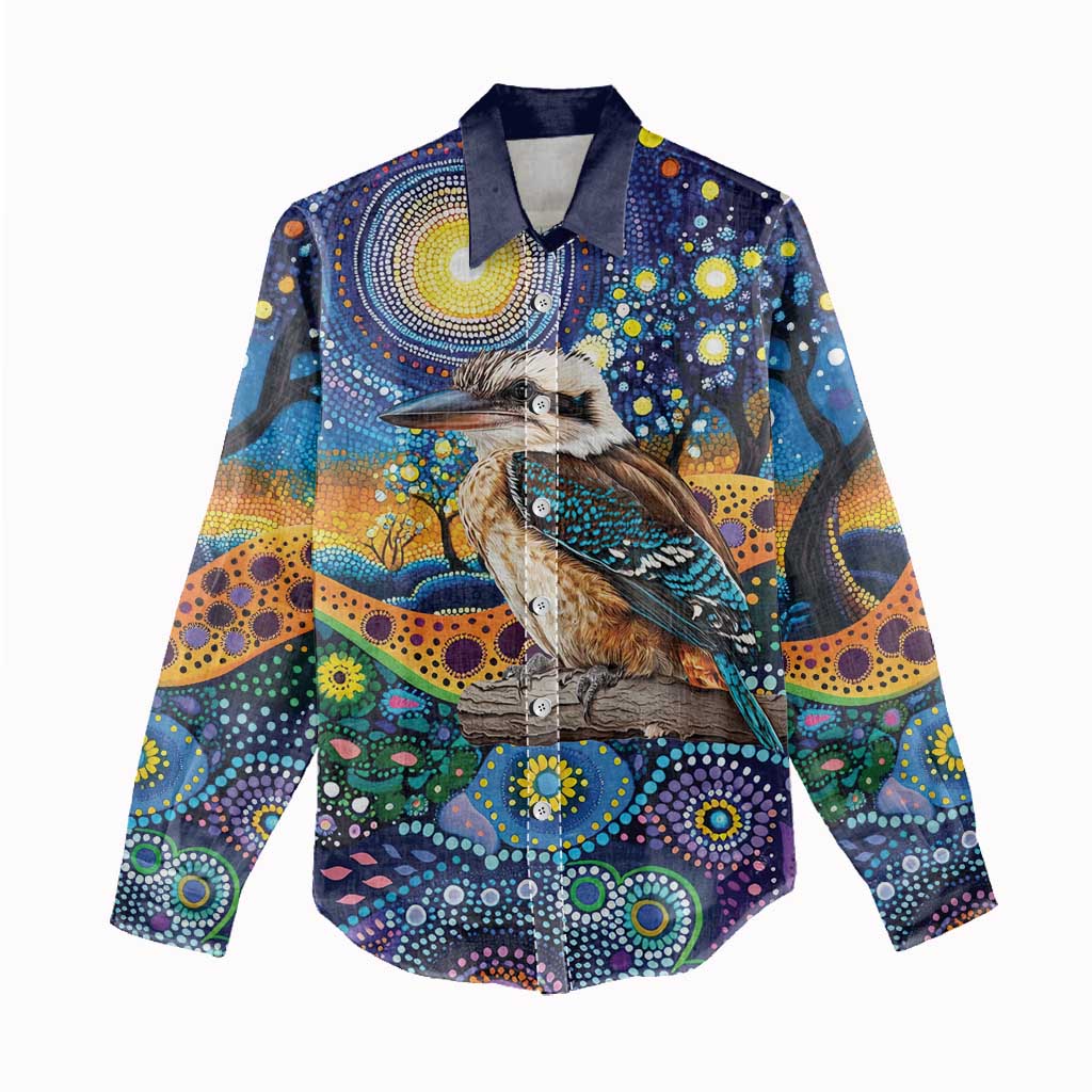 Australian Kookaburra Indigenous Women Casual Shirt Aboriginal Dot Painting