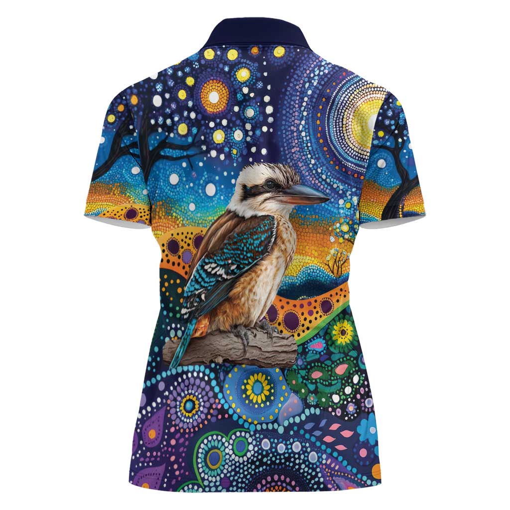 Australian Kookaburra Indigenous Women Polo Shirt Aboriginal Dot Painting