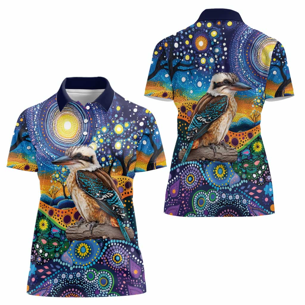 Australian Kookaburra Indigenous Women Polo Shirt Aboriginal Dot Painting