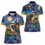 Australian Kookaburra Indigenous Women Polo Shirt Aboriginal Dot Painting