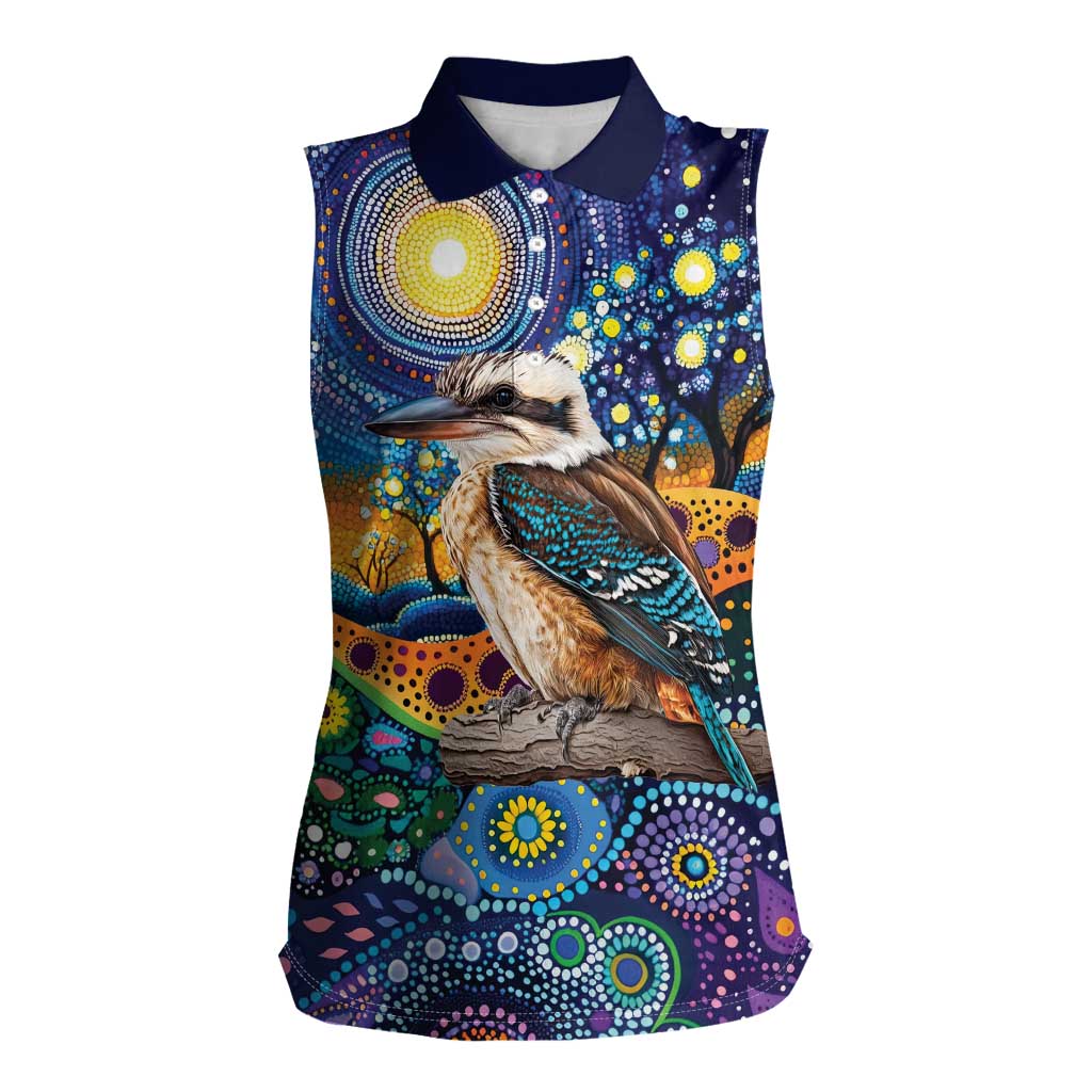 Australian Kookaburra Indigenous Women Sleeveless Polo Shirt Aboriginal Dot Painting