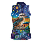 Australian Kookaburra Indigenous Women Sleeveless Polo Shirt Aboriginal Dot Painting