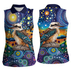 Australian Kookaburra Indigenous Women Sleeveless Polo Shirt Aboriginal Dot Painting