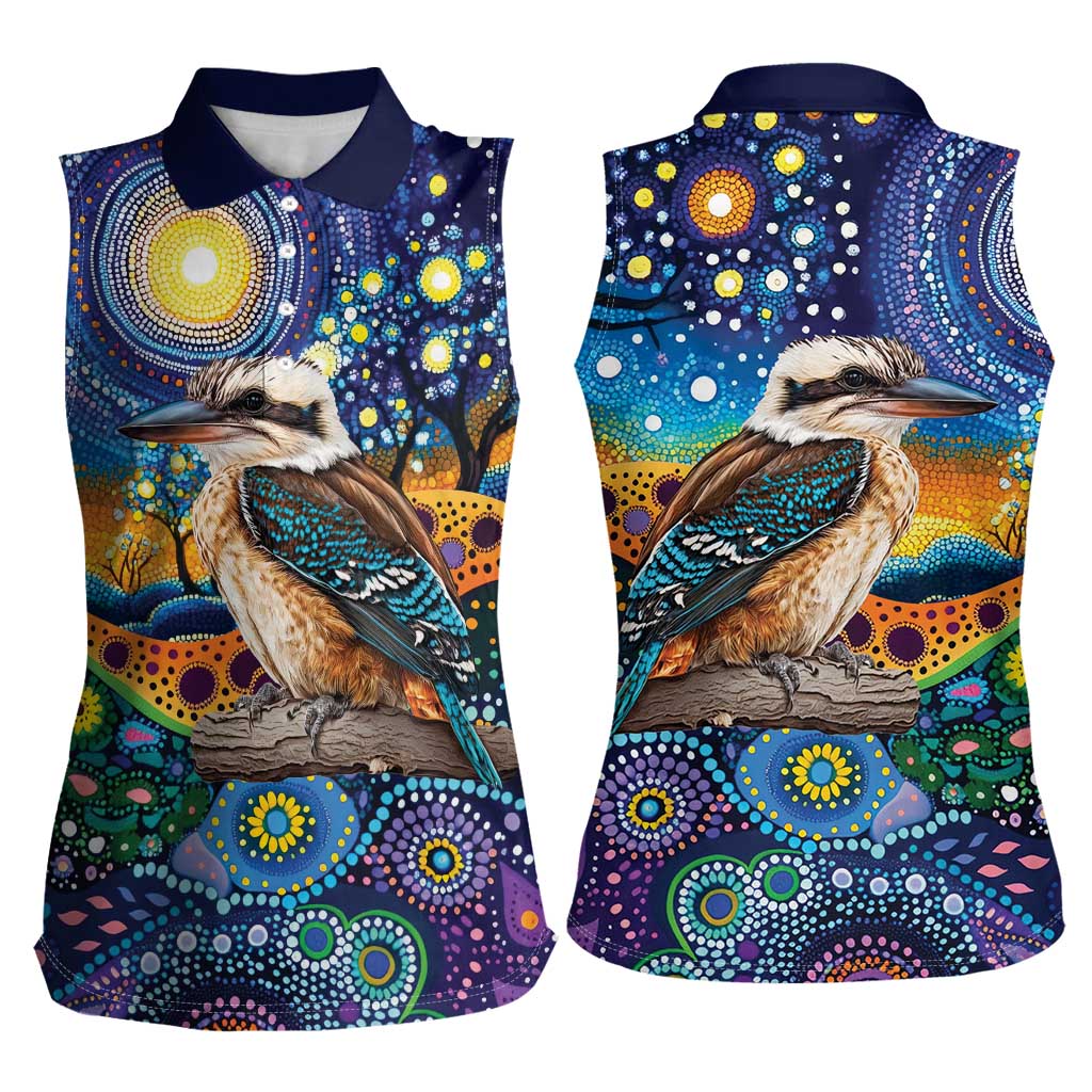 Australian Kookaburra Indigenous Women Sleeveless Polo Shirt Aboriginal Dot Painting