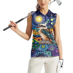 Australian Kookaburra Indigenous Women Sleeveless Polo Shirt Aboriginal Dot Painting
