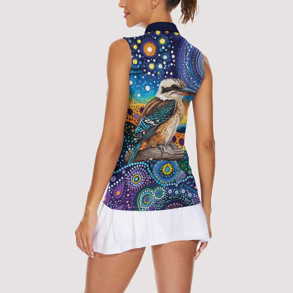 Australian Kookaburra Indigenous Women Sleeveless Polo Shirt Aboriginal Dot Painting