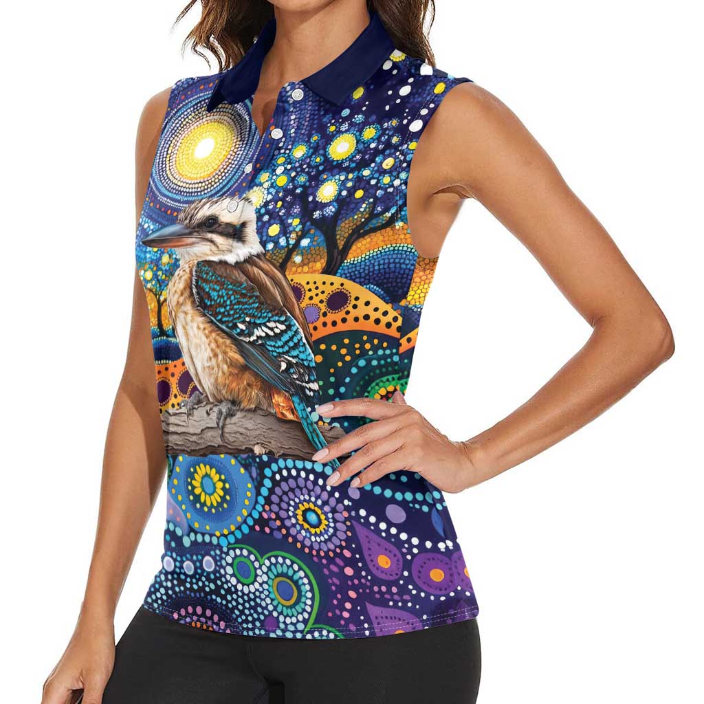 Australian Kookaburra Indigenous Women Sleeveless Polo Shirt Aboriginal Dot Painting