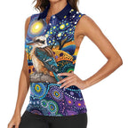 Australian Kookaburra Indigenous Women Sleeveless Polo Shirt Aboriginal Dot Painting