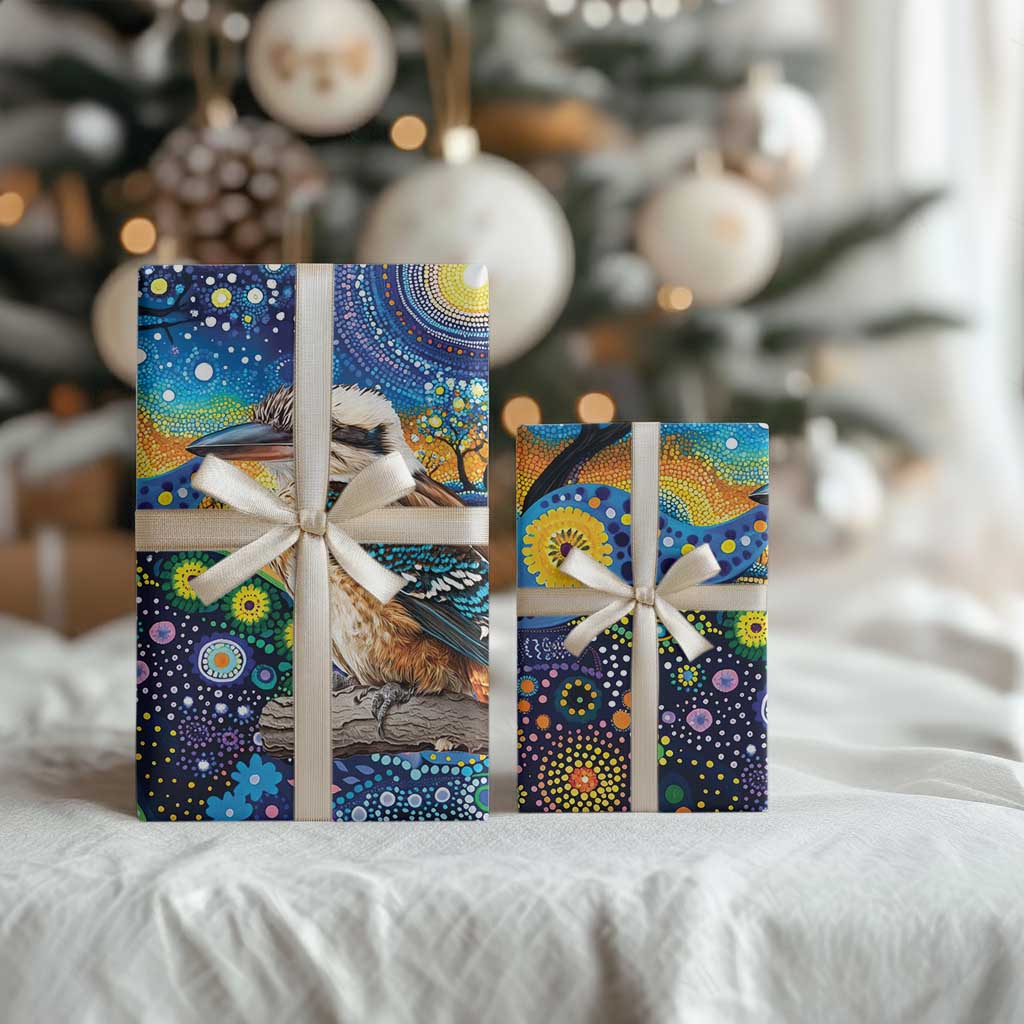 Australian Kookaburra Indigenous Wrapping Paper Aboriginal Dot Painting - Aussie Hoodie