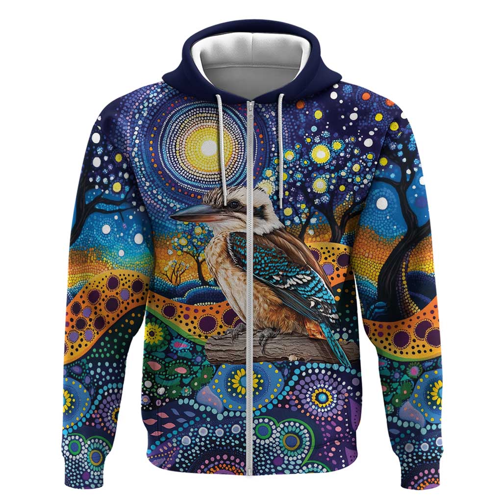 Australian Kookaburra Indigenous Zip Hoodie Aboriginal Dot Painting