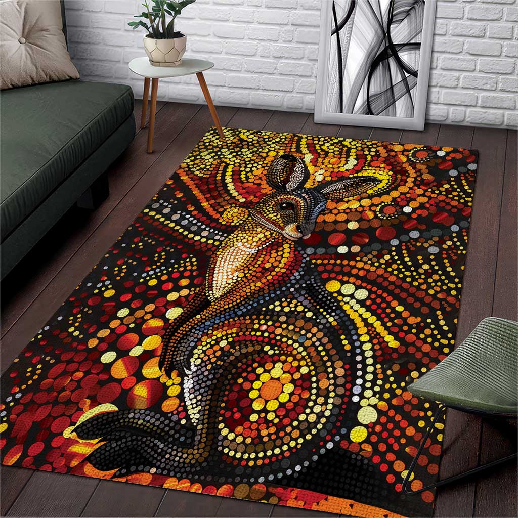 Kangaroo At Night Art Area Rug Aboriginal Dot Painting
