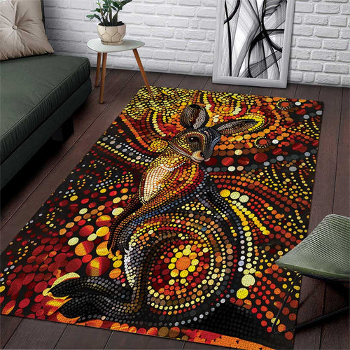 Kangaroo At Night Art Area Rug Aboriginal Dot Painting