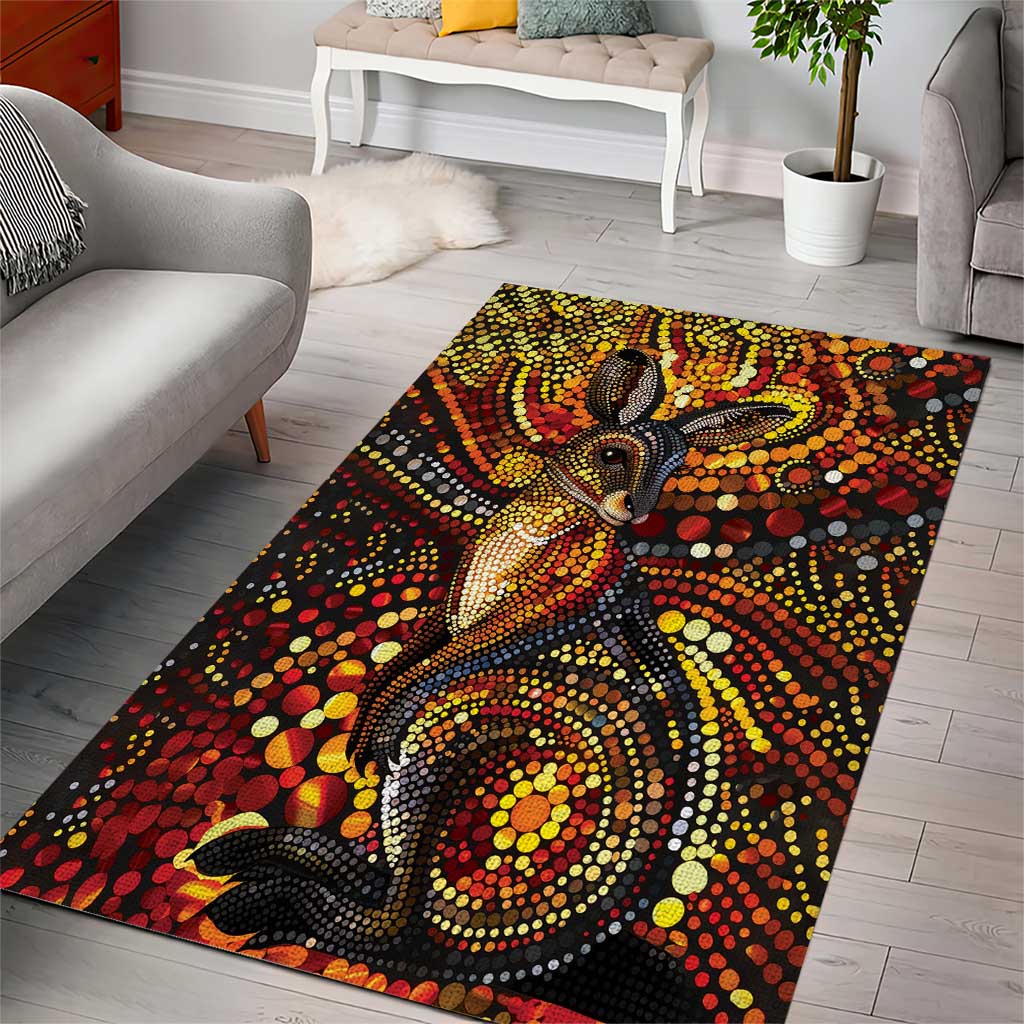 Kangaroo At Night Art Area Rug Aboriginal Dot Painting