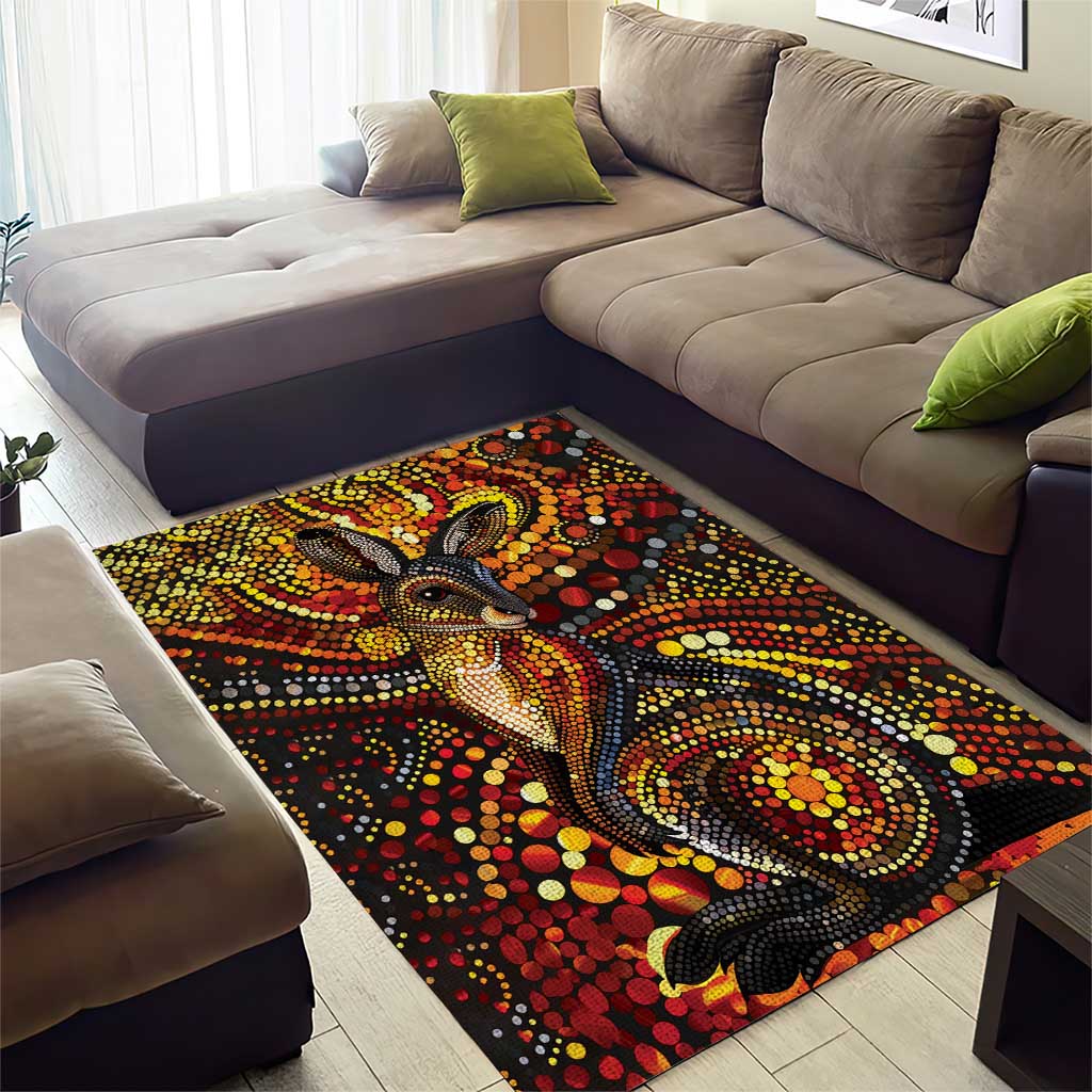 Kangaroo At Night Art Area Rug Aboriginal Dot Painting