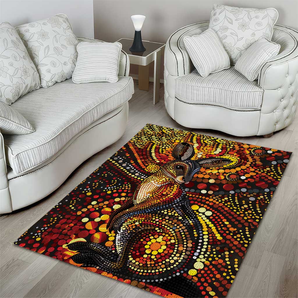 Kangaroo At Night Art Area Rug Aboriginal Dot Painting