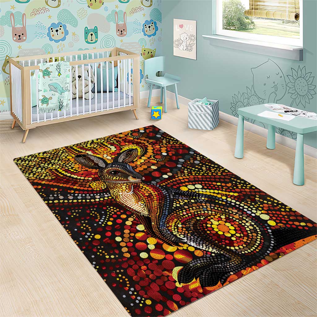Kangaroo At Night Art Area Rug Aboriginal Dot Painting