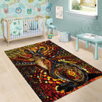 Kangaroo At Night Art Area Rug Aboriginal Dot Painting