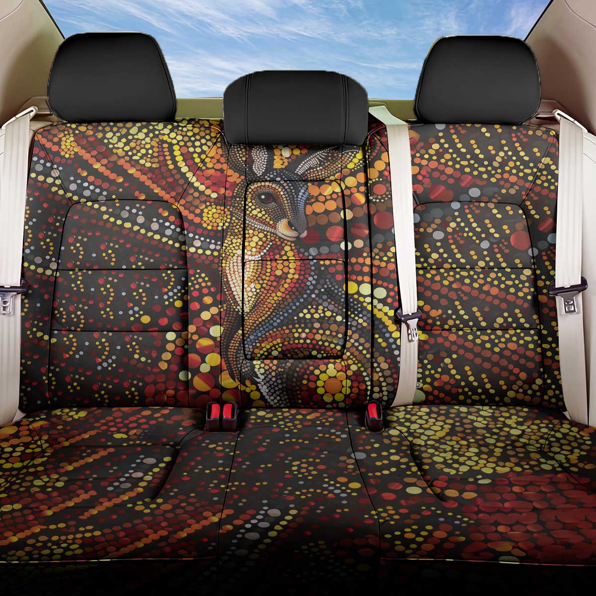 Kangaroo At Night Art Back Car Seat Cover Aboriginal Dot Painting