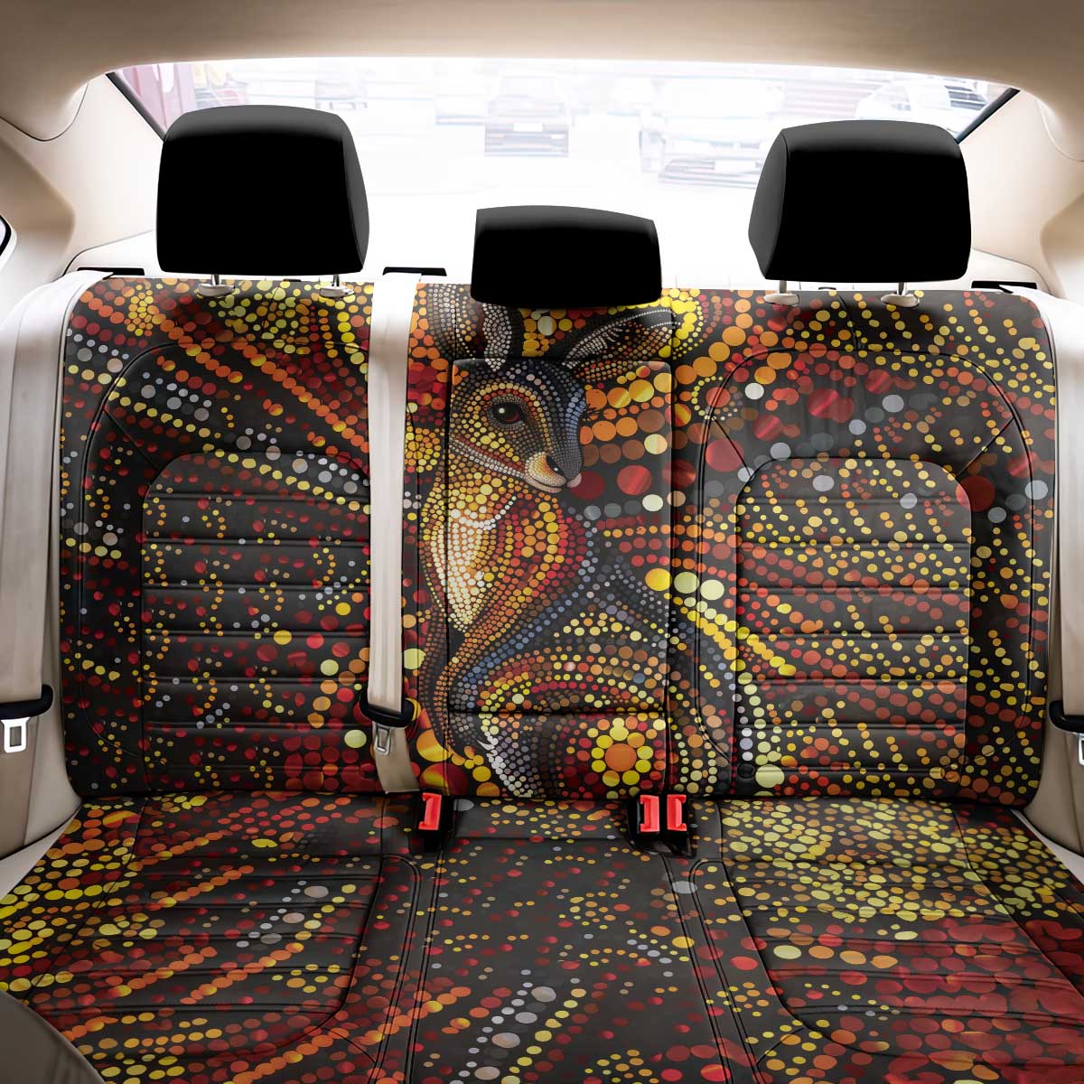 Kangaroo At Night Art Back Car Seat Cover Aboriginal Dot Painting