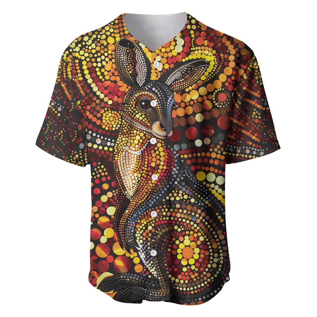 Kangaroo At Night Art Baseball Jersey Aboriginal Dot Painting